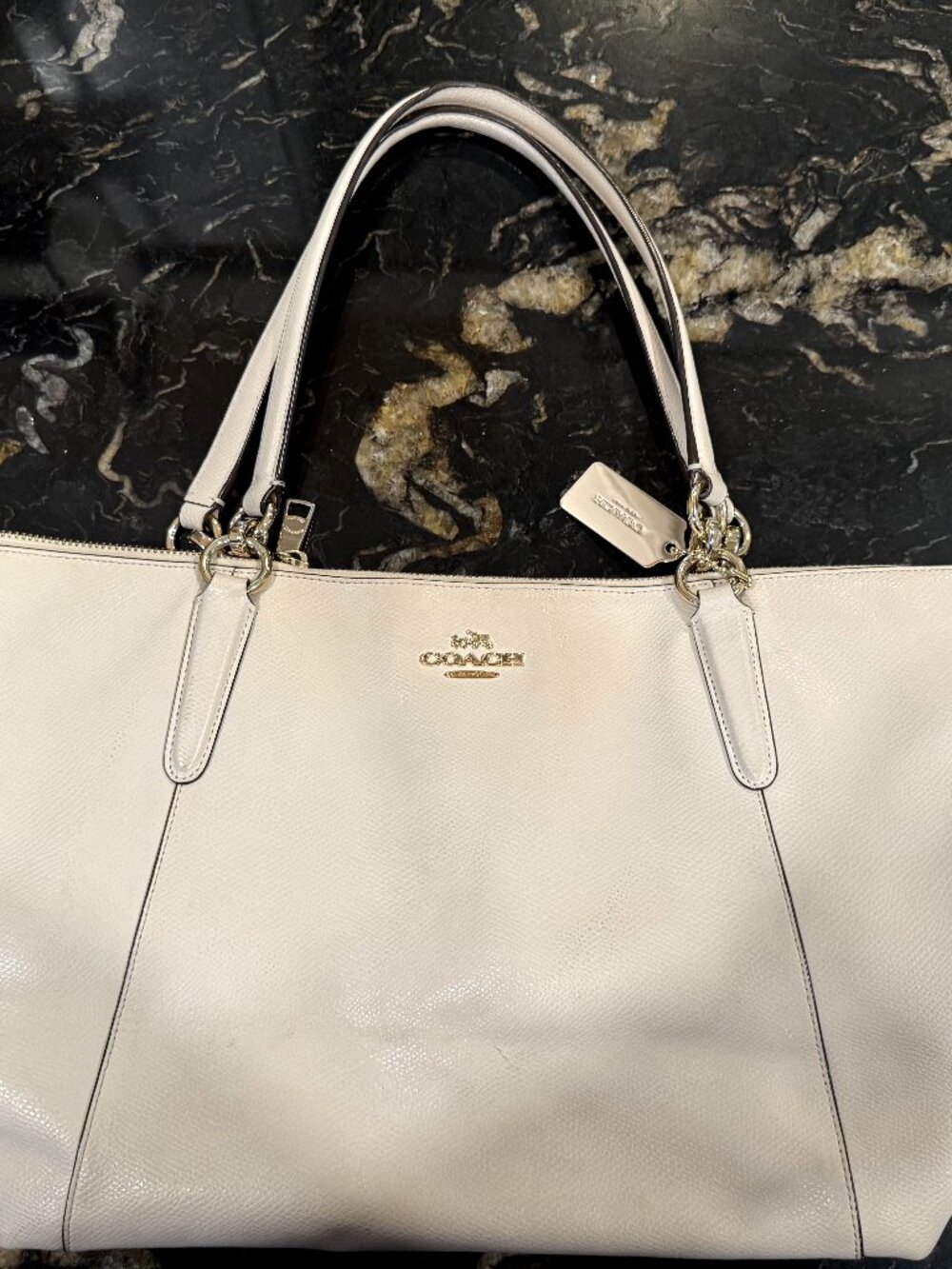 Coach Ava White Leather Zip Top Tote